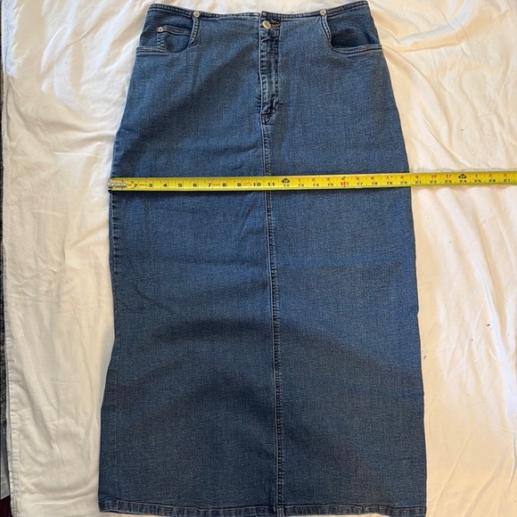 Cleo Blue Stretch Denim Maxi Skirt with back slit. Size 12. - Picture 2 of 7